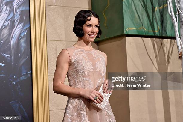 Actress Evangeline Lilly attends the premiere of New Line Cinema, MGM Pictures and Warner Bros. Pictures' "The Hobbit: The Battle of the Five Armies"...