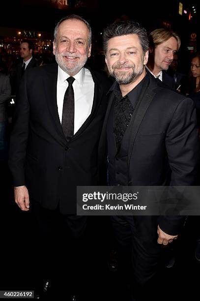 Visual effects supervisor Joe Letteri and actor Andy Serkis attend the premiere of New Line Cinema, MGM Pictures and Warner Bros. Pictures' "The...