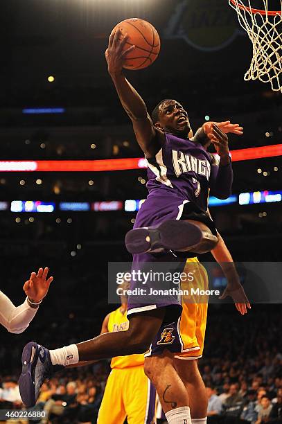 Darren Collison of the Sacramento Kings goes up for a shot during a game against the Los Angeles Lakers at Staples Center on December 9, 2014 in Los...