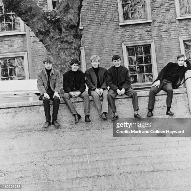English rock and roll group The Rolling Stones on Chelsea Embankment by the river Thames in London, UK, 4th May 1963. Left to right: Mick Jagger,...