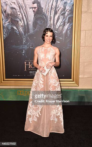 Actress Evangeline Lilly arrives at the Premiere Of New Line Cinema, MGM Pictures and Warner Bros. Pictures' "The Hobbit: The Battle Of The Five...