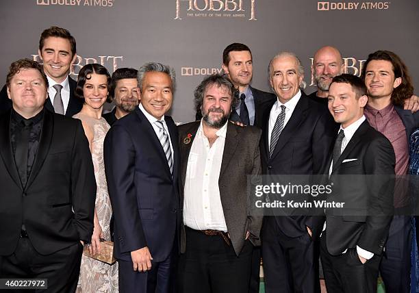 Actors Stephen Hunter, Lee Pace, Evangeline Lilly, Andy Serkis, Kevin Tsujihara, Chairman & CEO of Warner Bros., writer/director/producer Peter...