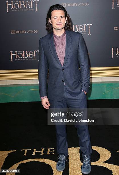 Actor Orlando Bloom attends the premiere of New Line Cinema, MGM Pictures and Warner Bros. Pictures' "The Hobbit: The Battle of the Five Armies" at...