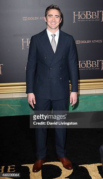 Actor Lee Pace attends the premiere of New Line Cinema, MGM Pictures and Warner Bros. Pictures' "The Hobbit: The Battle of the Five Armies" at the...