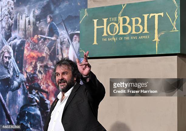 Director Peter Jackson attends the premiere of New Line Cinema, MGM Pictures And Warner Bros. Pictures' "The Hobbit: The Battle Of The Five Armies"...