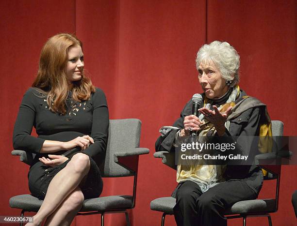 Actress Amy Adams and artist Margaret Keane speak onstage during The Weinstein Company's "Big Eyes" Los Angeles special screening in partnership with...