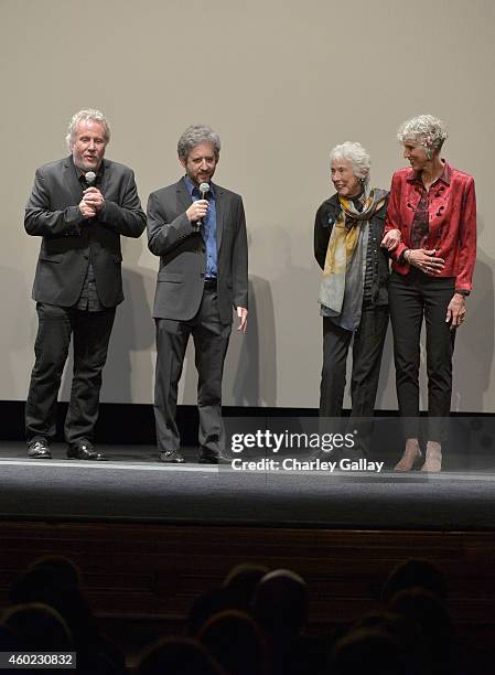 Writers Larry Karaszewski, Scott Alexander, artist Margaret Keane and daughter Jane Ulbrich speak onstage during The Weinstein Company's "Big Eyes"...