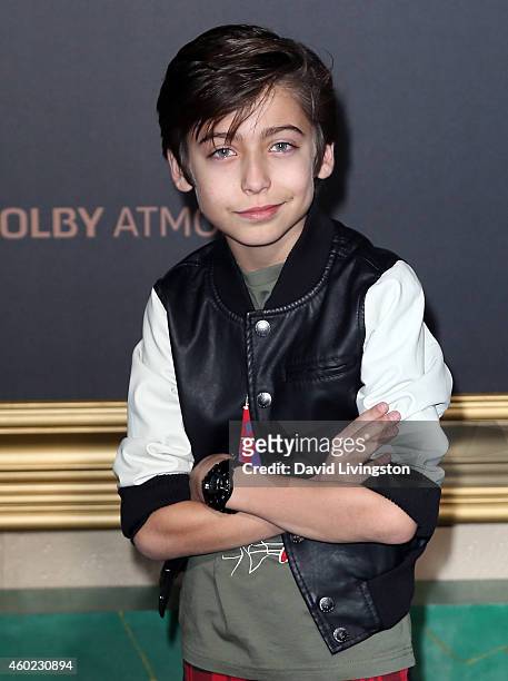 Actor Aidan Gallagher attends the premiere of New Line Cinema, MGM Pictures and Warner Bros. Pictures' "The Hobbit: The Battle of the Five Armies" at...