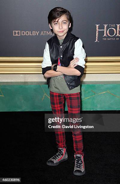 Actor Aidan Gallagher attends the premiere of New Line Cinema, MGM Pictures and Warner Bros. Pictures' "The Hobbit: The Battle of the Five Armies" at...