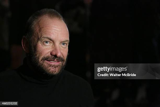 Musician Sting onstage after his first performance in 'The Last Ship' at the Neil Simon Theatre on December 9, 2014 in New York City.