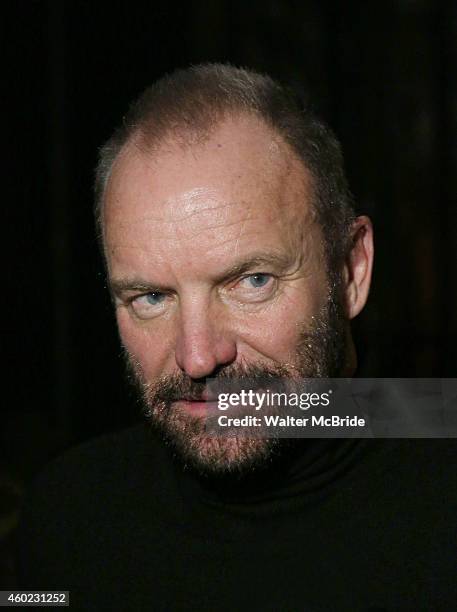 Musician Sting onstage after his first performance in 'The Last Ship' at the Neil Simon Theatre on December 9, 2014 in New York City.