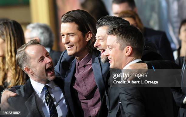 Actor Billy Boyd, Orlando Bloom, Andy Serkis and Elijah Wood arrive for Premiere Of New Line Cinema, MGM Pictures And Warner Bros. Pictures' "The...