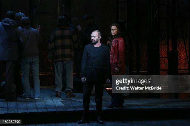 Musician Sting joins Sally Ann Triplett and the cast in his first performance of'The Last Ship' at the Neil Simon Theatre on December 9, 2014 in New...