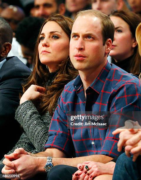 Prince William, Duke of Cambridge and Catherine, Duchess of Cambridge attend a game between the Brooklyn Nets and the Cleveland Cavaliers at Barclays...