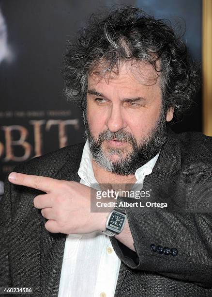 Director Sir Peter Jackson arrives for Premiere Of New Line Cinema, MGM Pictures And Warner Bros. Pictures' "The Hobbit: The Battle Of The Five...