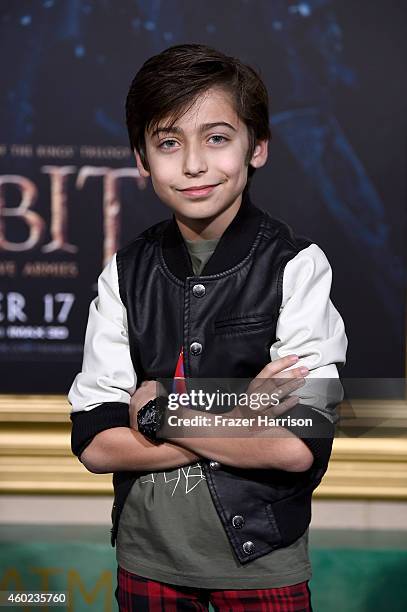 Actor Aidan Gallagher attends the premiere of New Line Cinema, MGM Pictures And Warner Bros. Pictures' "The Hobbit: The Battle Of The Five Armies" at...