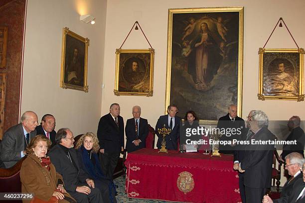 Duchess of Alba's widower Alfonso Diez and Curro Romero attend the homage to Duchess of Alba hold by Real Academia de las Bellas Artes de Santa...