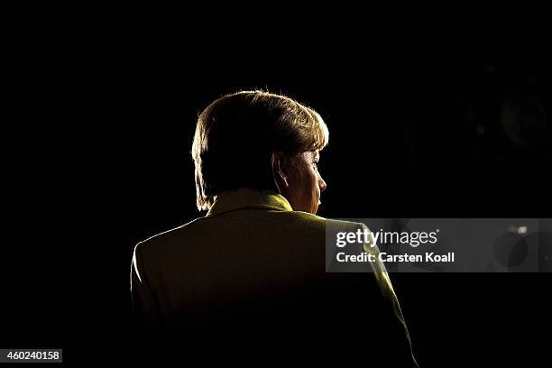 German Chancellor and Chairwoman of the German Christian Democrats Angela Merkel speaks to journalists after the end of the annual CDU party congress...