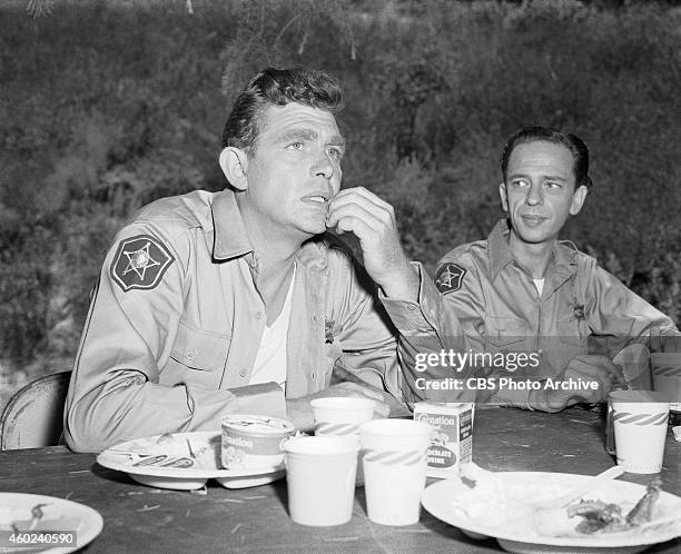 The Andy Griffith Show episode: The New Housekeeper. This is from season 1, episode 1. During a behind the scenes moment, from left, Andy Griffith...