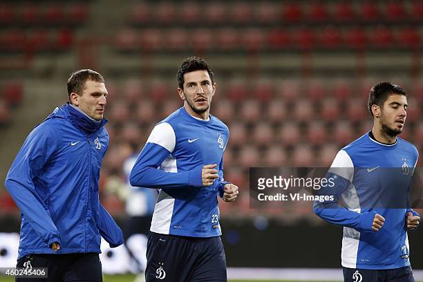 Stanislav Manolev of Dinamo Moscow , Aleksandr Prudnikov of Dinamo Moscow during a training session of Dinamo Moscow prior to the Europa League match...