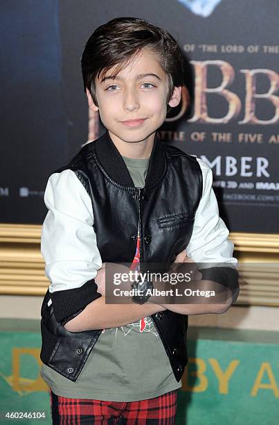 Actor Aidan Gallagher arrives for Premiere Of New Line Cinema, MGM Pictures And Warner Bros. Pictures' "The Hobbit: The Battle Of The Five Armies"...