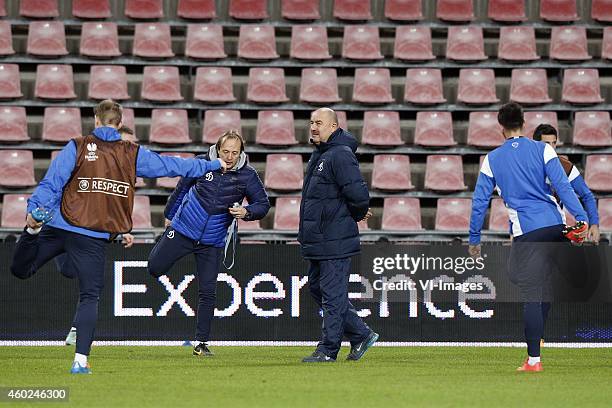 Coach Stanislav Cherchesov of Dinamo Moscow during a training session of Dinamo Moscow prior to the Europa League match between PSV Eindhoven and...