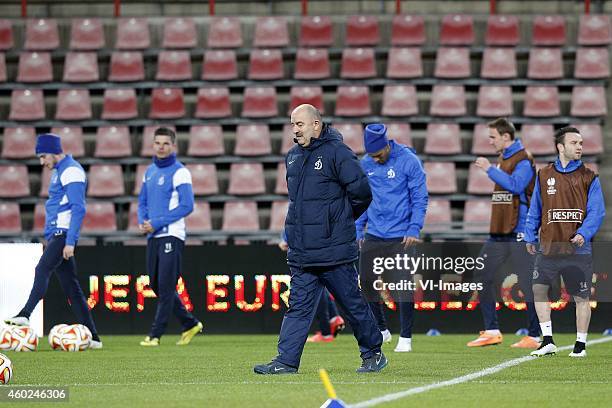 Coach Stanislav Cherchesov of Dinamo Moscow during a training session of Dinamo Moscow prior to the Europa League match between PSV Eindhoven and...