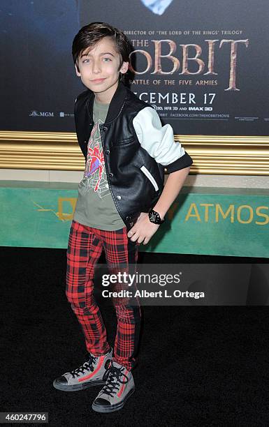 Actor Aidan Gallagher arrives for Premiere Of New Line Cinema, MGM Pictures And Warner Bros. Pictures' "The Hobbit: The Battle Of The Five Armies"...