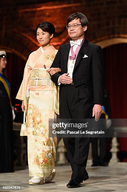 Professor Hiroshi Amano and guest attend the Nobel Prize Banquet 2014 at City Hall on December 10, 2014 in Stockholm, Sweden.