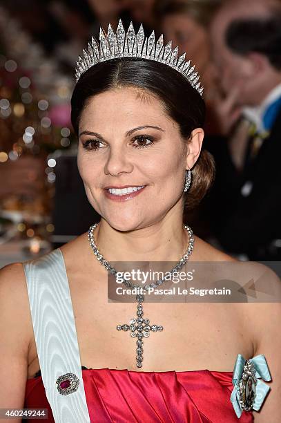 Crown Princess Victoria of Sweden attends the Nobel Prize Banquet 2014 at City Hall on December 10, 2014 in Stockholm, Sweden.