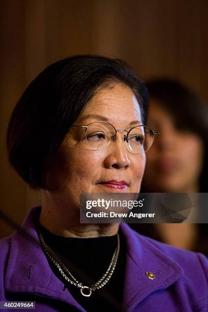 Sen. Mazie Hirono looks on during a news conference to discuss U.S. President Barack Obama's executive order on immigration, on Capitol Hill,...