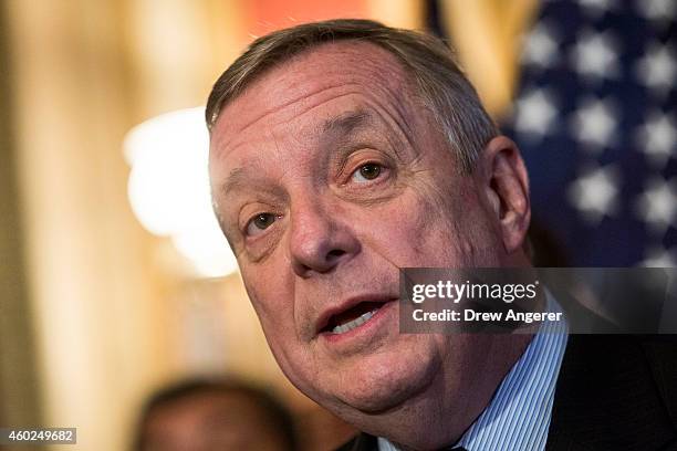 Sen. Dick Durbin speaks during a news conference to discuss U.S. President Barack Obama's executive order on immigration, on Capitol Hill, December...