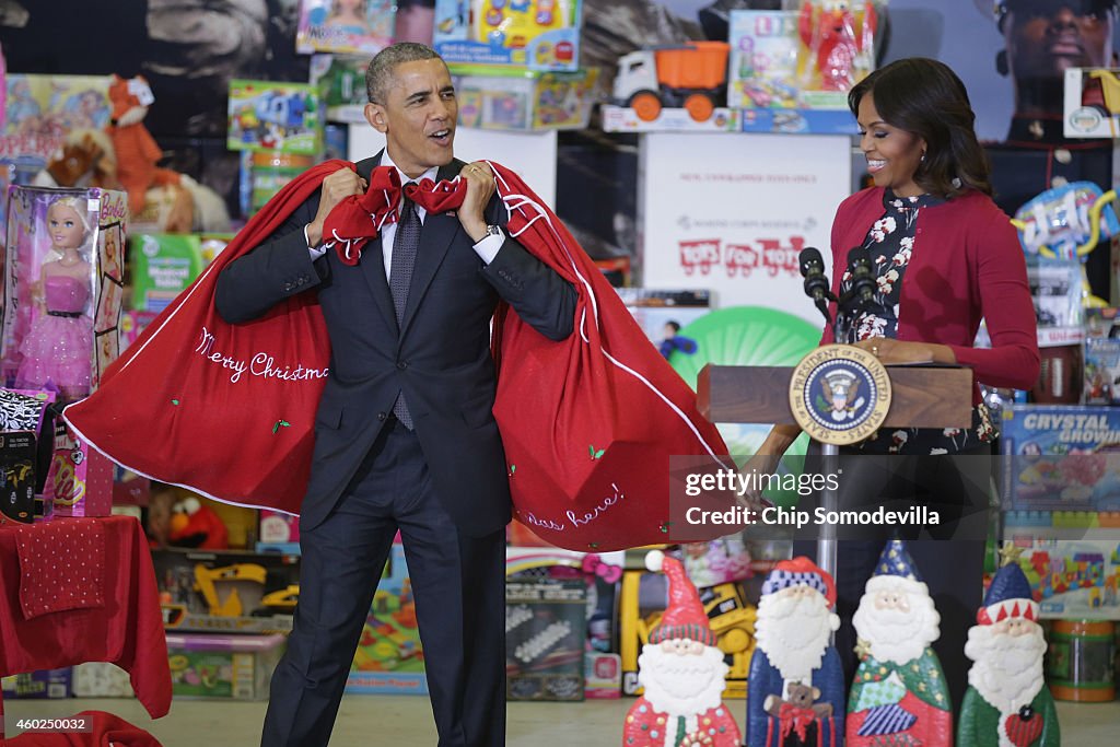 President Obama And First Lady Participate In Toys For Tots Event At Joint Base Anacostia-Boiling