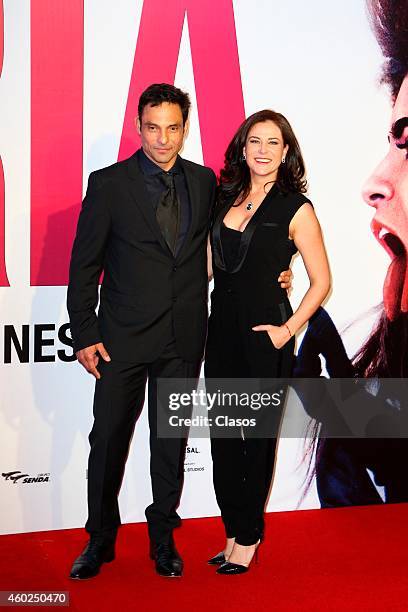 Matias Ehrenberg and Arleth Teran pose for pictures on the red carpet during the premiere of the movie Gloria at Plaza Universidad on December 09,...