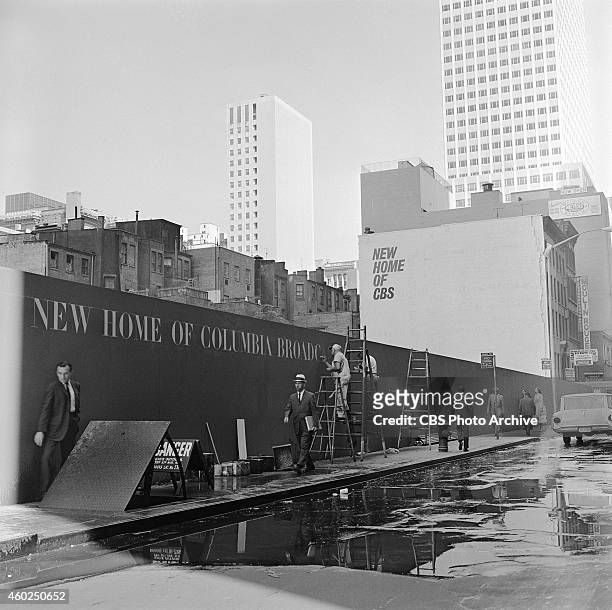 The future site of CBS headquarters building, also known as "Black Rock" at 51 West 52 Street, New York, NY. At construction site of CBS...