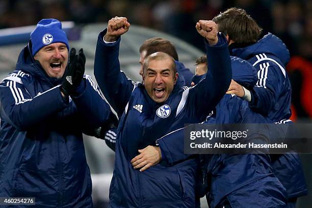 Roberto Di Matteo, head coach of Schalke celebrates after winning the UEFA Group G Champions League match between NK Maribor and FC Schalke 04 at...