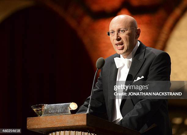 The 2014 Nobel chemistry laureate Germany's Stefan Hell of the Max Planck Institute for Biophysical Chemistry in Goettingen, addresses the...