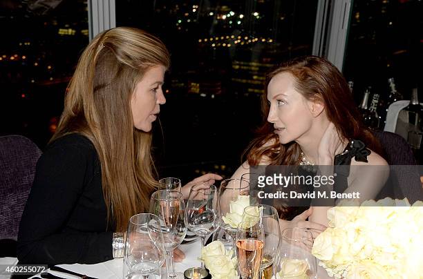 Amber Nuttall and Olivia Grant attend a private dinner celebrating the opening of the OMEGA Oxford Street boutique at Aqua Shard on December 10, 2014...