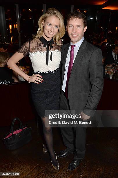 Sofia Wellesley and James Blunt attend a private dinner celebrating the opening of the OMEGA Oxford Street boutique at Aqua Shard on December 10,...