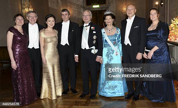 Wife of Nobel laureate Sharon Stein Moerner, laureate William E. Moerner, Dr. Na Ji, laureate Eric Betzig, King Carl XVI Gustaf and Queen Silvia of...