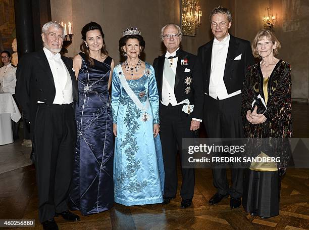 Nobel medicine laureates John O'Keefe and May-Britt Moser, Queen Silvia and King Carl XVI Gustaf of Sweden, laureate Edvard I. Moser and Professor...