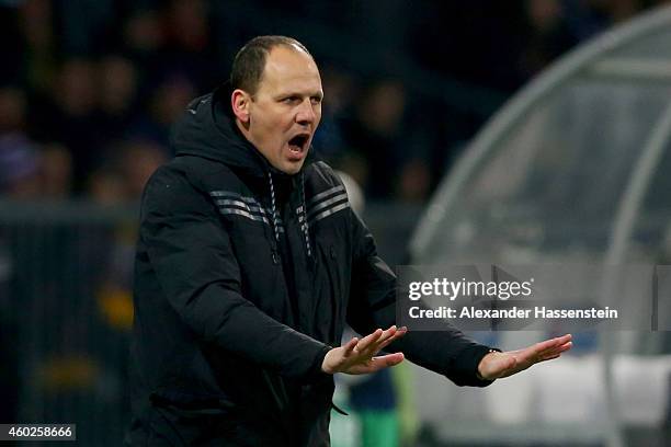 Ante Simundza, head coach of Maribor reacts during the UEFA Group G Champions League match between NK Maribor and FC Schalke 04 at Ljudski vrt...