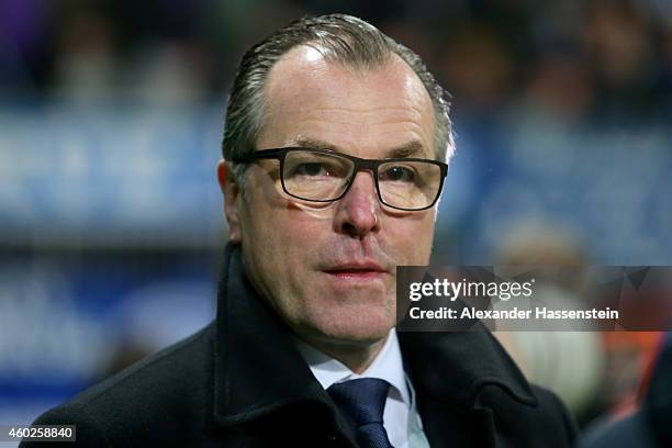 Schalke CEO Clemens Toennies looks on prior to the UEFA Group G Champions League match between NK Maribor and FC Schalke 04 at Ljudski vrt Stadium on...