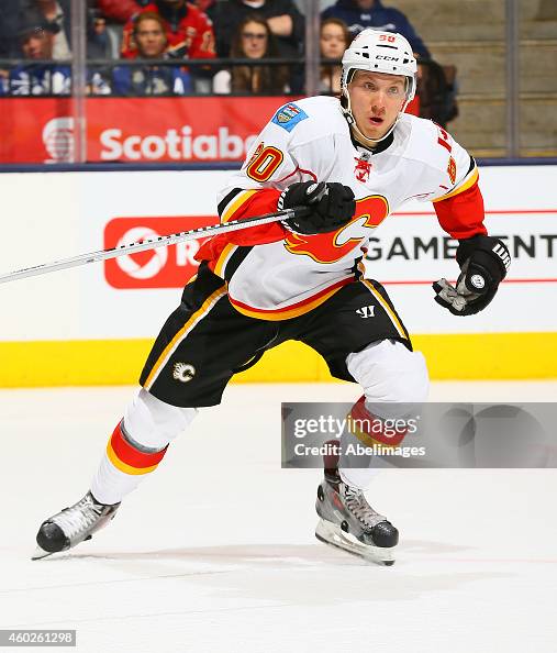 Markus Granlund of the Calgary Flames skates up the ice against the ...