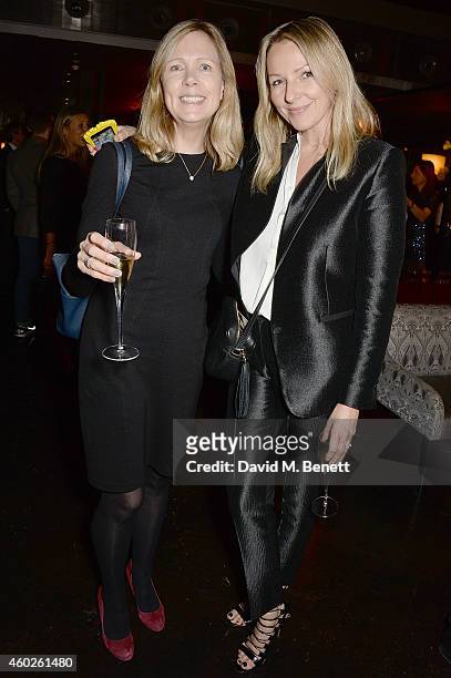 Juliet Herd and guest attend a private dinner celebrating the opening of the OMEGA Oxford Street boutique at Aqua Shard on December 10, 2014 in...