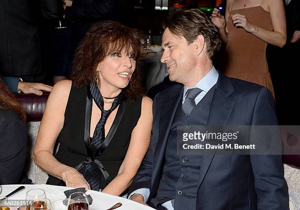 Chrissie Hynde and Dougray Scott attend a private dinner celebrating the opening of the OMEGA Oxford Street boutique at Aqua Shard on December 10,...