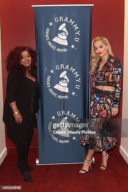 Chaka Kahn and Rita Ora attend GRAMMY U Off The Record With Chaka Kahn at The Recording Academy on December 9, 2014 in Los Angeles, California.