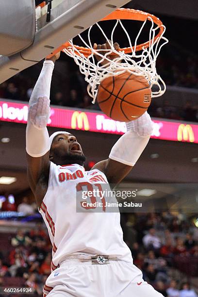 Anthony Lee of the Ohio State Buckeyes slams home two points in the second half against the High Point Panthers on December 10, 2014 at Value City...