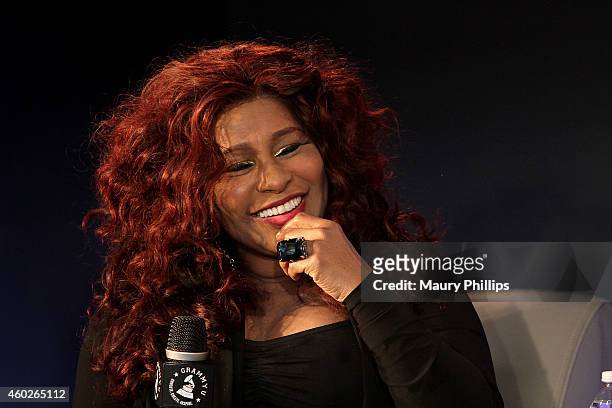 Chaka Kahn speaks onstage during GRAMMY U Off The Record With Chaka Kahn at The Recording Academy on December 9, 2014 in Los Angeles, California.