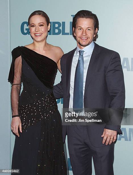 Actors Brie Larson and Mark Wahlberg attend "The Gambler" New York premiere at AMC Lincoln Square Theater on December 10, 2014 in New York City.